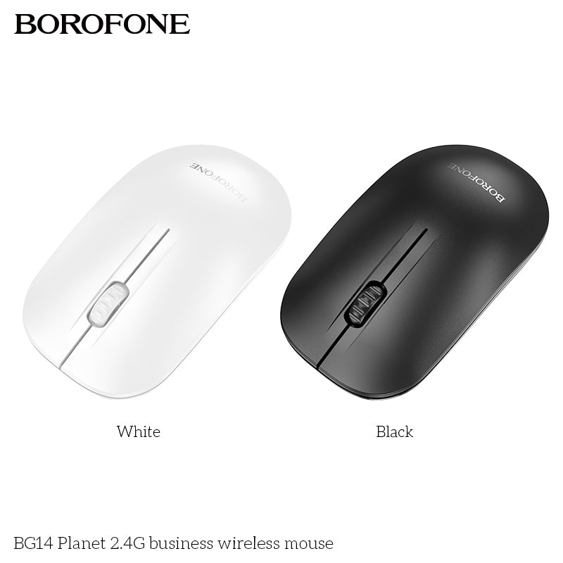 BG14 Planet 2.4G Business Wireless Mouse – Ergonomic, Silent & Durable Black/White