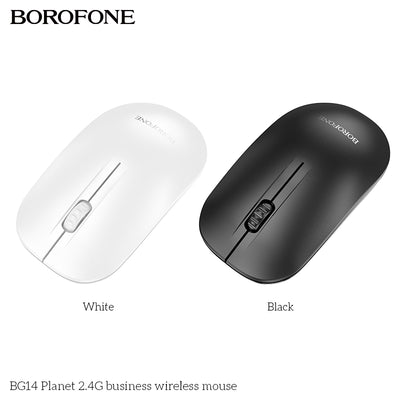 BG14 Planet 2.4G Business Wireless Mouse – Ergonomic, Silent & Durable Black/White
