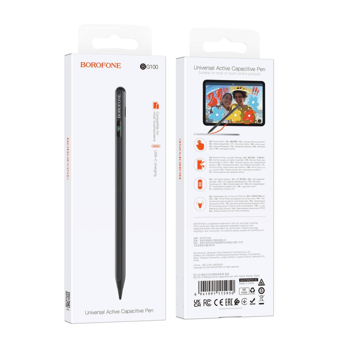 BG100 Universal Active Capacitive Pen with Digital Display – Smart Gadget for Work & Creativity