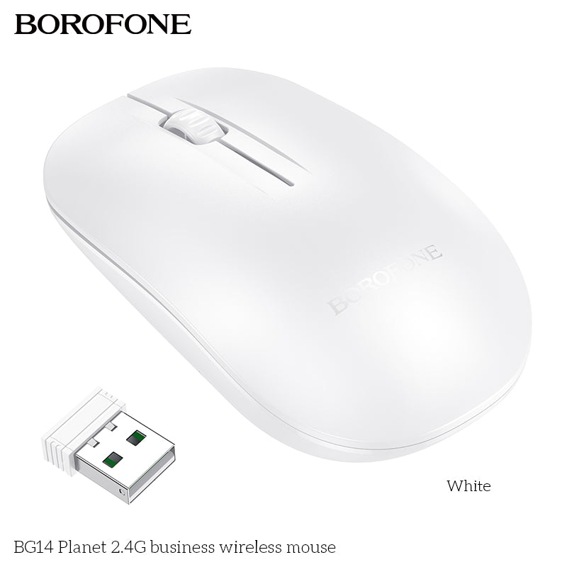 BG14 Planet 2.4G Business Wireless Mouse – Ergonomic, Silent & Durable Black/White