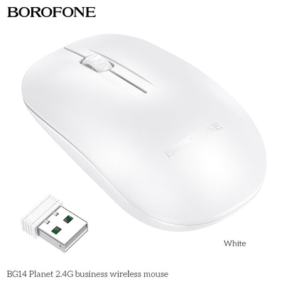 BG14 Planet 2.4G Business Wireless Mouse – Ergonomic, Silent & Durable Black/White