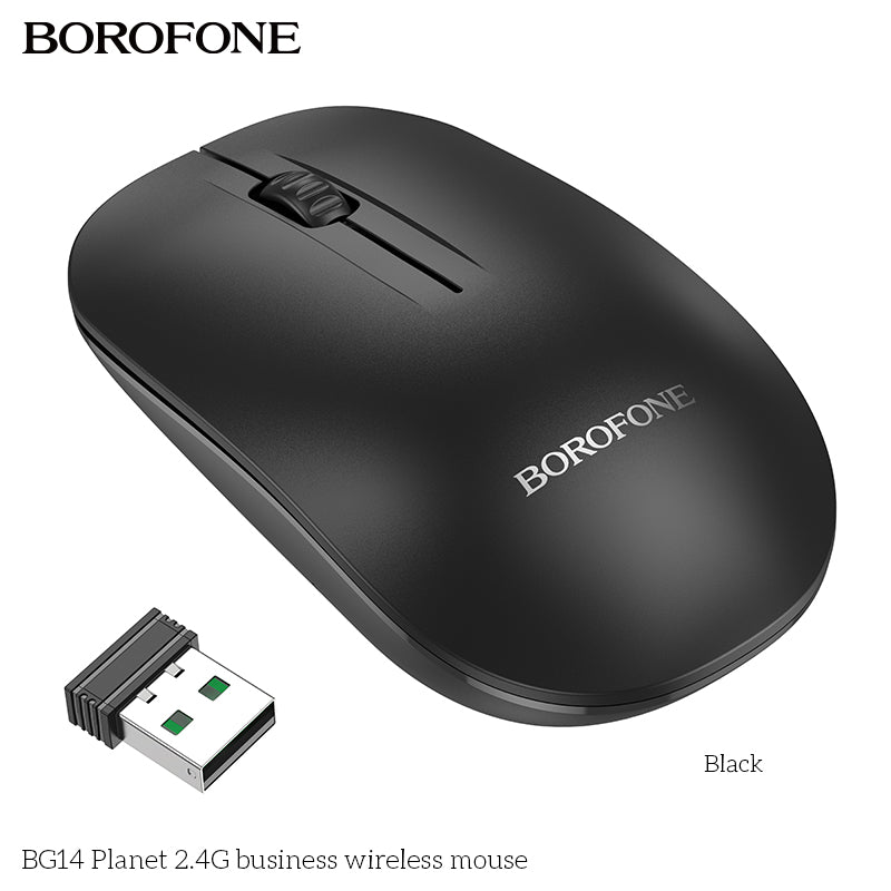 BG14 Planet 2.4G Business Wireless Mouse – Ergonomic, Silent & Durable Black/White