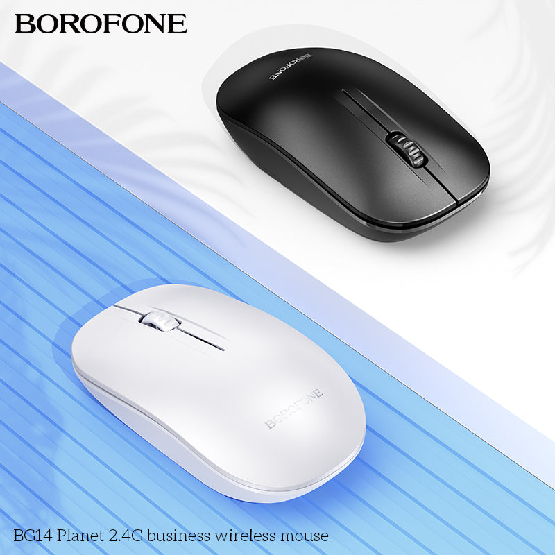 BG14 Planet 2.4G Business Wireless Mouse – Ergonomic, Silent & Durable Black/White