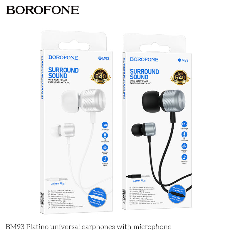 BM93 Platino Universal Earphones with Mic – Premium Sound, Everyday Comfort