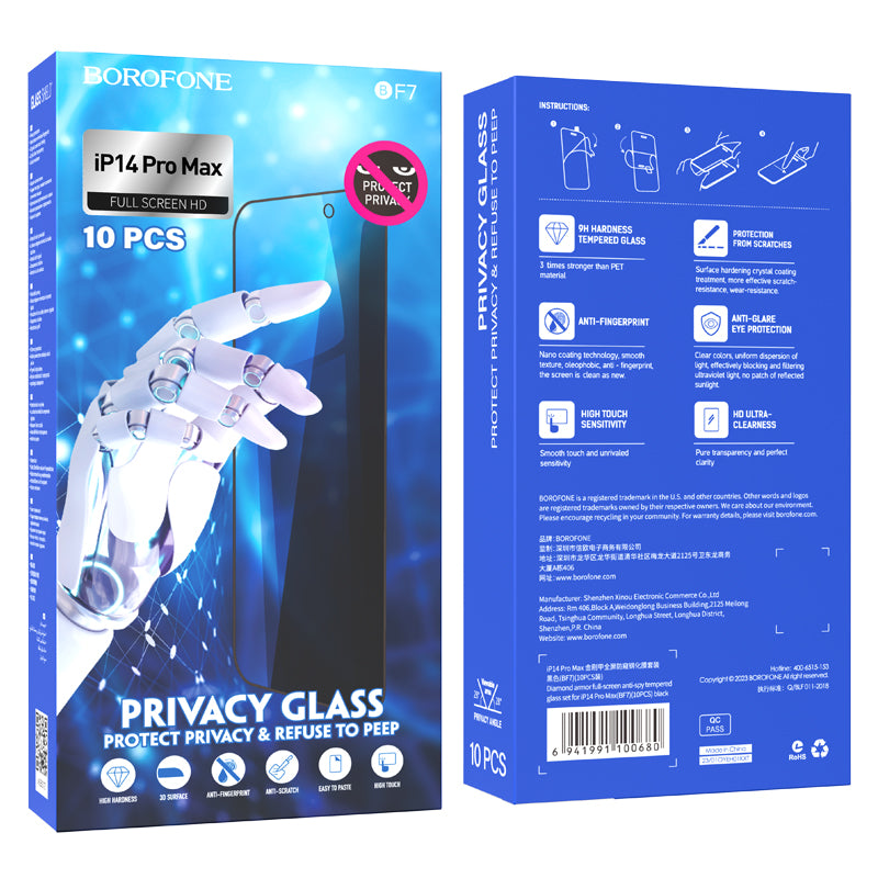 Diamond Armor Anti-Spy Tempered Glass for iPhone 14 Pro Max (10PCS) – Full Screen Protector Set