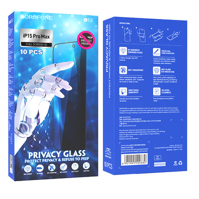Diamond Armor Anti-Spy Tempered Glass for iPhone 15 Pro Max (10PCS) – Full Screen Protector Set