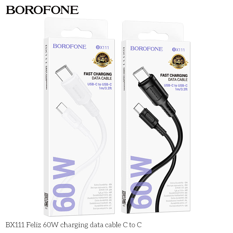 BX111 Feliz 60W Type-C to Type-C Charging Data Cable – Fast & Durable