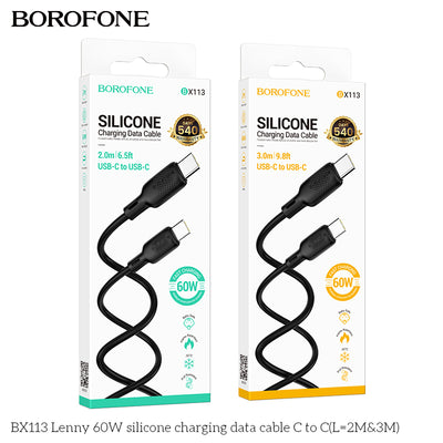 BX113 Lenny 60W Silicone USB-C to USB-C Charging Data Cable (2M/3M)