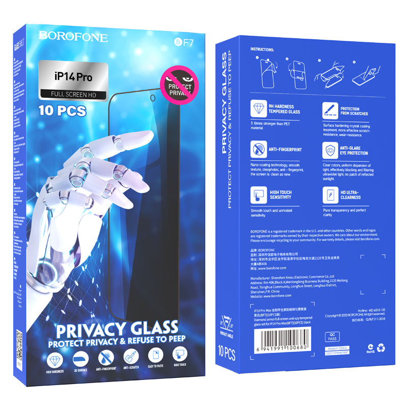 Diamond Armor Anti-Spy Tempered Glass for iPhone 14 Pro (10PCS) – Full Screen Protector Set