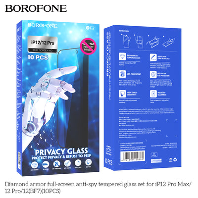 Diamond Armor Anti-Spy Tempered Glass for iPhone 12 / iPhone 12 Pro / 12 Pro Max (10PCS) – Full Screen Protector Set