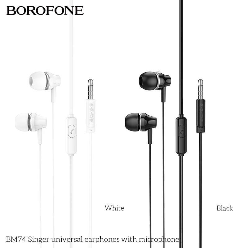 BM74 Singer Universal Earphones with Mic – Powerful Sound, Everyday Comfort
