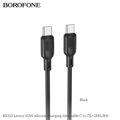BX113 Lenny 60W Silicone USB-C to USB-C Charging Data Cable (2M/3M)