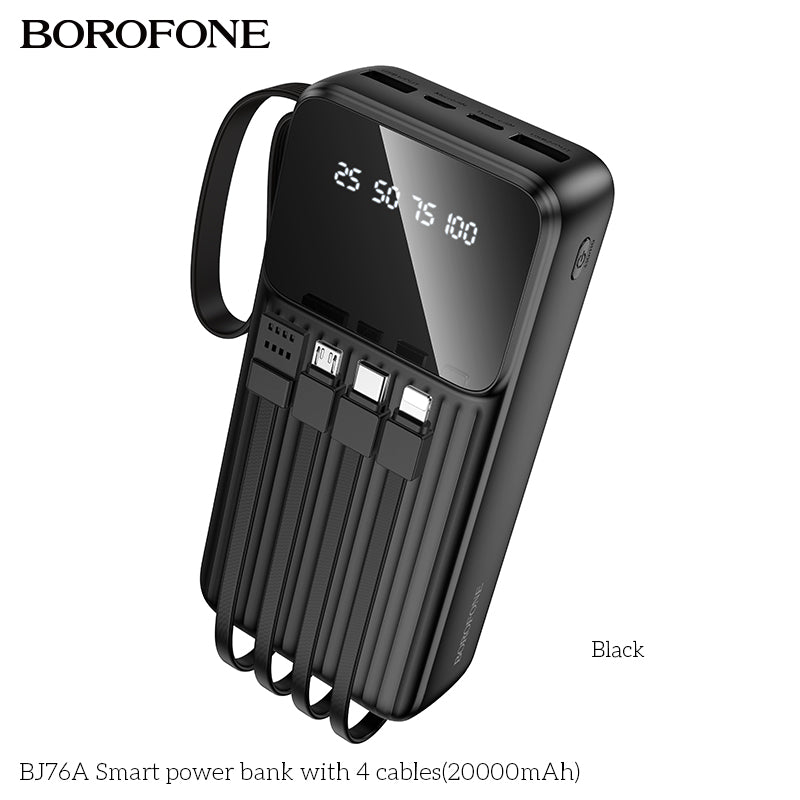 BJ76A Smart 20000mAh Power Bank with 4 Built-in Cables – Fast & Reliable