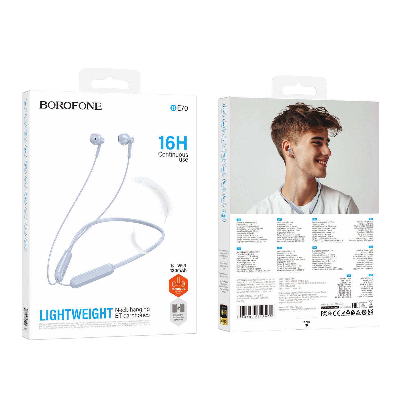 BE70 Light Neck-Hanging Wireless Bluetooth Earphones – Comfortable & Noise-Canceling