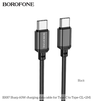 BX87 Sharp 60W USB-C to USB-C Fast Charging Data Cable 2M for Laptop, Tablet & Phone