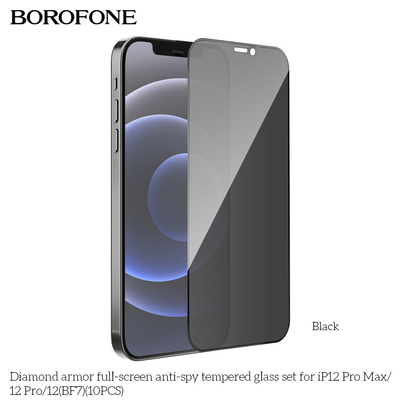 Diamond Armor Anti-Spy Tempered Glass for iPhone 12 / iPhone 12 Pro / 12 Pro Max (10PCS) – Full Screen Protector Set