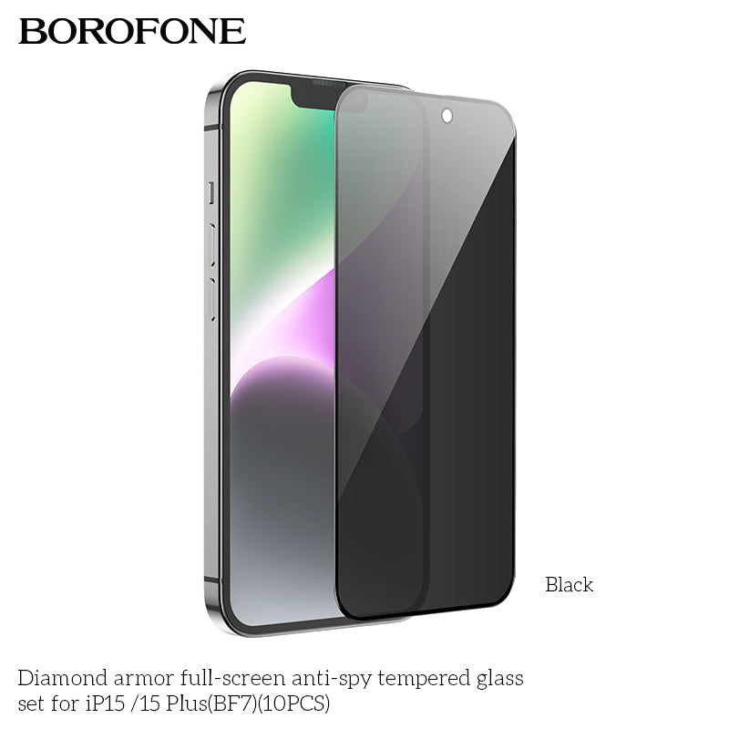 Diamond Armor Anti-Spy Tempered Glass for iPhone 16 Plus / 15 Plus (10PCS) – Full Screen Protector Set
