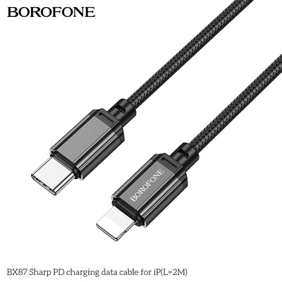 BX87 Sharp PD iPhone Charging Data Cable 2M Packaged – Fast Charger for iPhone & iPad