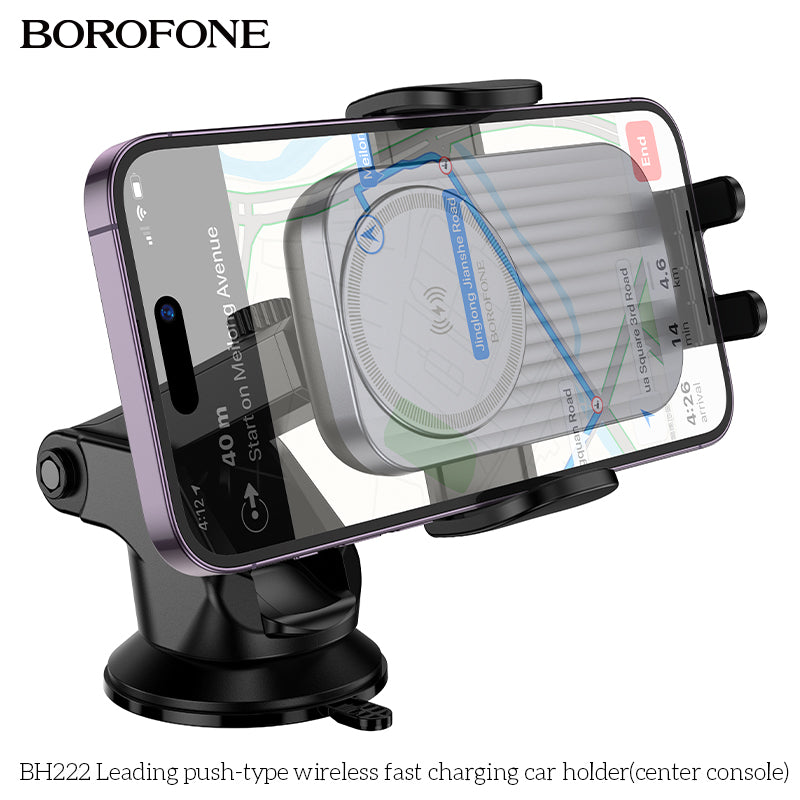 BH222 Wireless Fast Charging Car Phone Holder – Smart Push-Type Mobile Holder