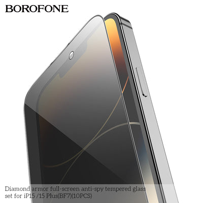 Diamond Armor Anti-Spy Tempered Glass for iPhone 16 Plus / 15 Plus (10PCS) – Full Screen Protector Set