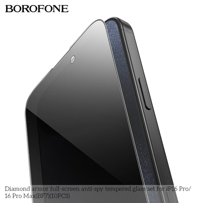 Diamond Armor Anti-Spy Tempered Glass for iPhone 16 Pro Max (10PCS) – Full Screen Protector Set
