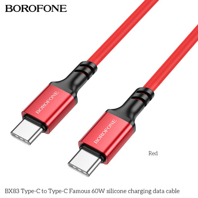 BOROFONE BX83 Type-C to Type-C charging data cable in red on a white background