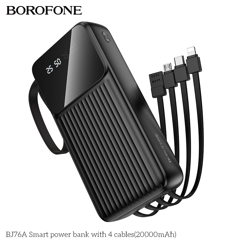 BJ76A Smart 20000mAh Power Bank with 4 Built-in Cables – Fast & Reliable