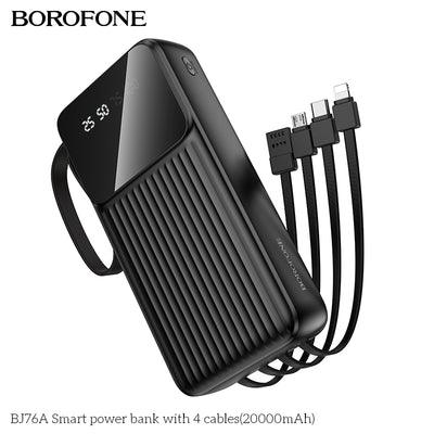 BJ76A Smart 20000mAh Power Bank with 4 Built-in Cables – Fast & Reliable