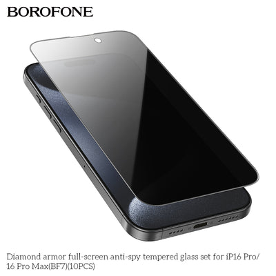 Diamond Armor Anti-Spy Tempered Glass for iPhone 16 Pro Max (10PCS) – Full Screen Protector Set