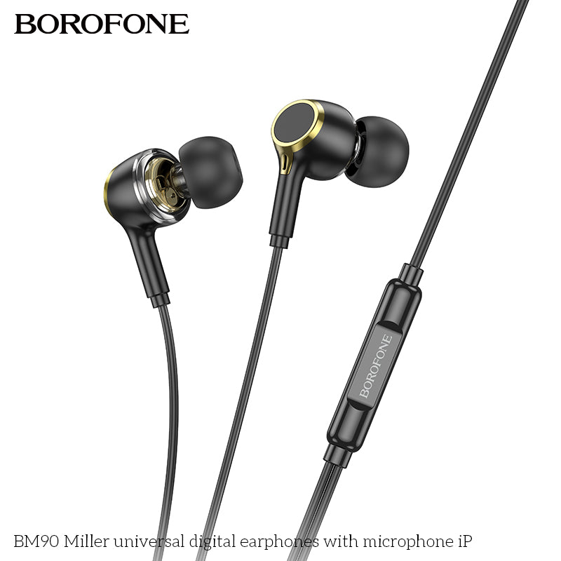 BM90 Miller Universal Digital Earphones iP with Mic – Clear & Powerful Sound