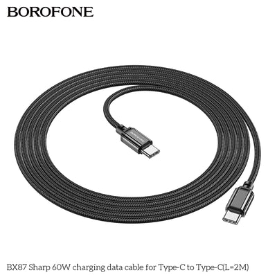 BX87 Sharp 60W USB-C to USB-C Fast Charging Data Cable 2M for Laptop, Tablet & Phone