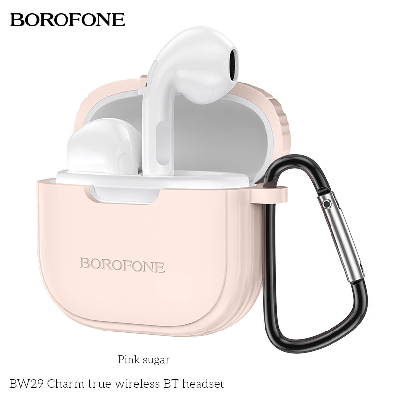 BOROFONE pink wireless Bluetooth headset case with carabiner 