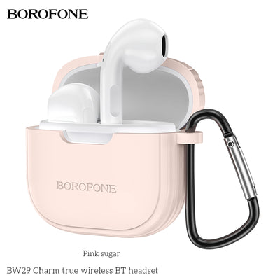 BOROFONE pink wireless Bluetooth headset case with carabiner 