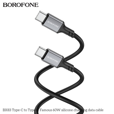 BOROFONE BX83 Type-C to Type-C silicone charging data cable on a white background