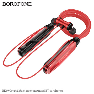 BE69 Crystal Flash Neck-Mounted Wireless Bluetooth Earphones – Stylish & Noise-Canceling