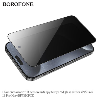 Diamond Armor Anti-Spy Tempered Glass for iPhone 16 Pro Max (10PCS) – Full Screen Protector Set