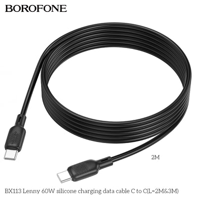 BX113 Lenny 60W Silicone USB-C to USB-C Charging Data Cable (2M/3M)