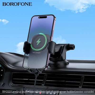 BH222 Wireless Fast Charging Car Phone Holder – Smart Push-Type Mobile Holder