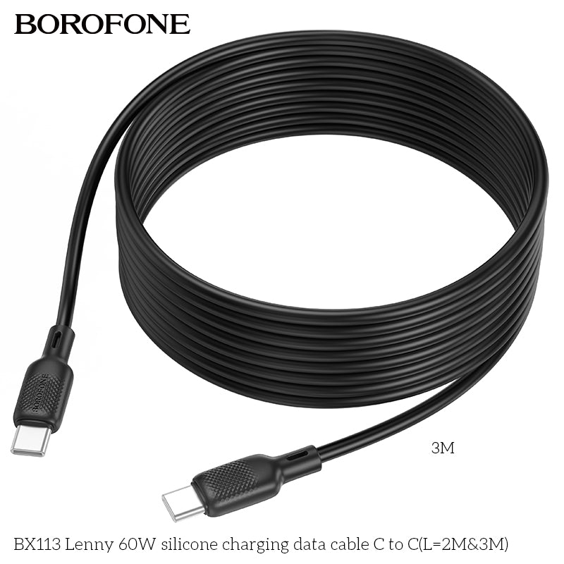 BX113 Lenny 60W Silicone USB-C to USB-C Charging Data Cable (2M/3M)