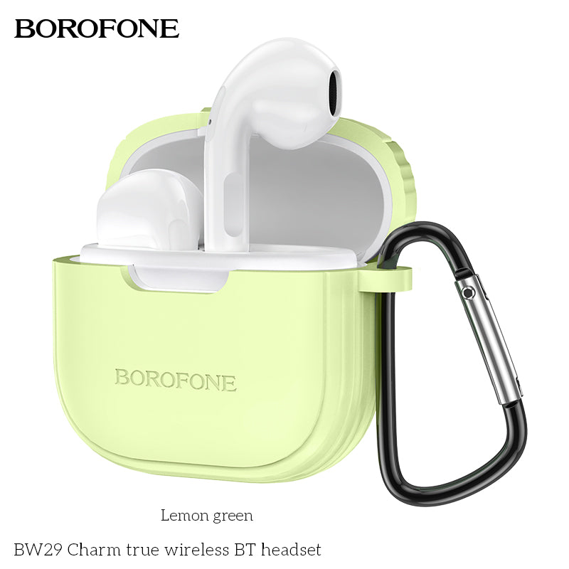 BOROFONE lemon green wireless headset case with carabiner 