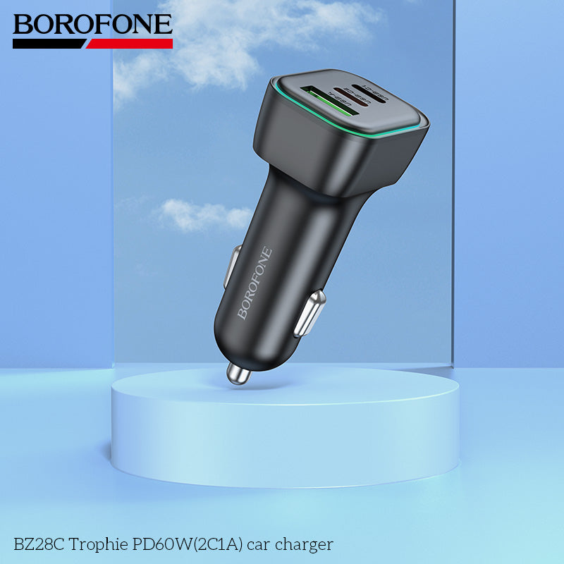 BZ28C Trophie 60W PD Fast Car Charger (2C1A) – Triple Port USB Car Adapter for iPhone & Android
