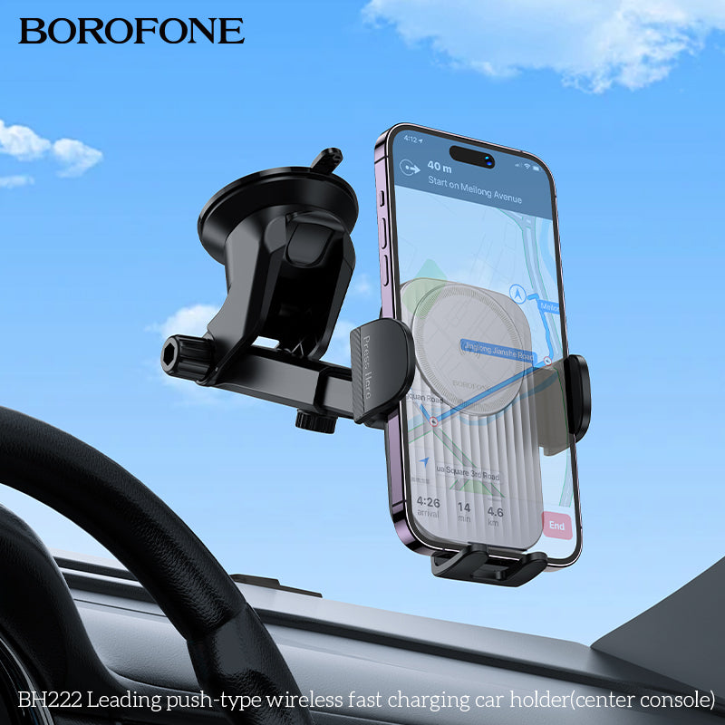 BH222 Wireless Fast Charging Car Phone Holder – Smart Push-Type Mobile Holder