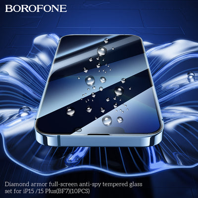 Diamond Armor Anti-Spy Tempered Glass for iPhone 16 Plus / 15 Plus (10PCS) – Full Screen Protector Set
