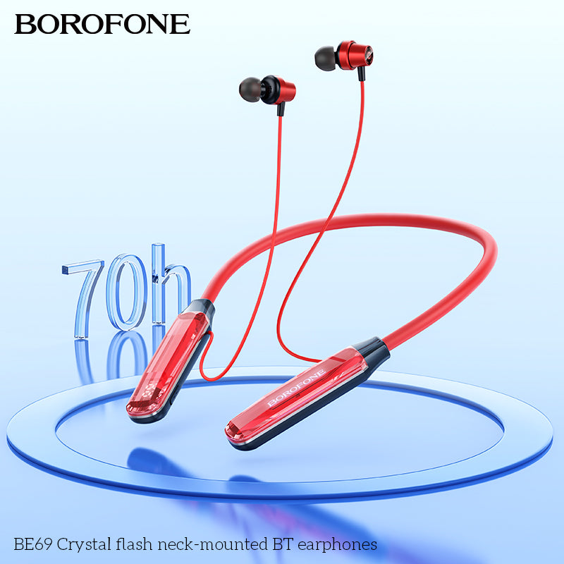 BE69 Crystal Flash Neck-Mounted Wireless Bluetooth Earphones – Stylish & Noise-Canceling
