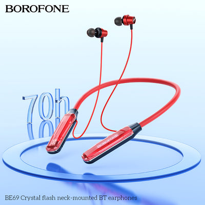 BE69 Crystal Flash Neck-Mounted Wireless Bluetooth Earphones – Stylish & Noise-Canceling