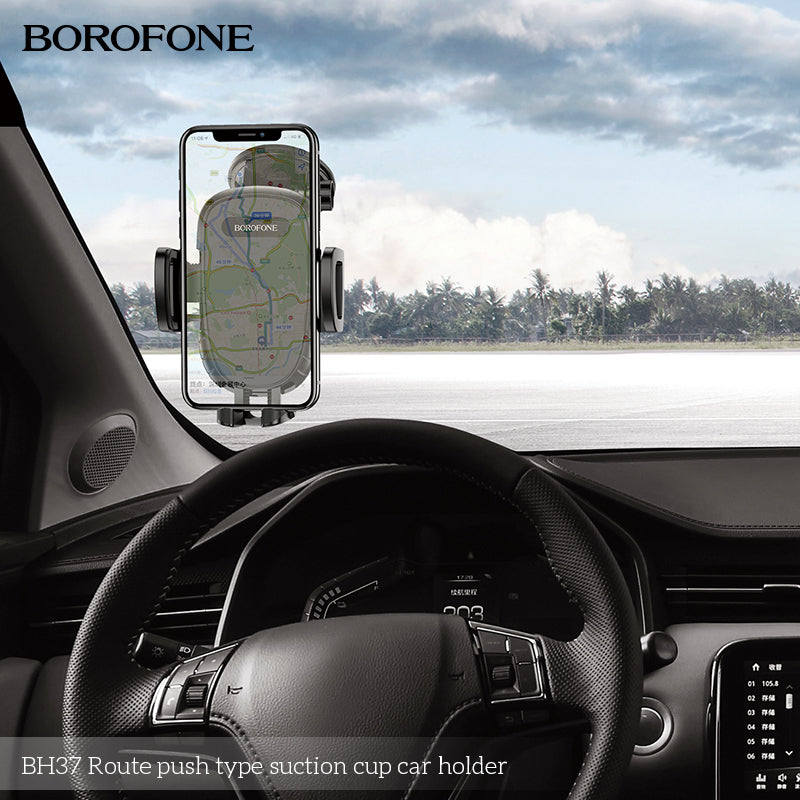 BH37 Route Suction Cup Car Phone Holder – Secure Push-Type Mobile Holder