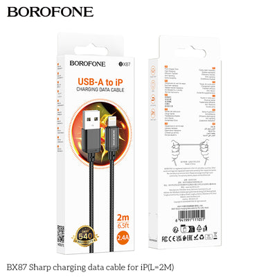 BX87 Sharp iPhone Charging Data Cable 2M Fast Charger for iPad & iPhone