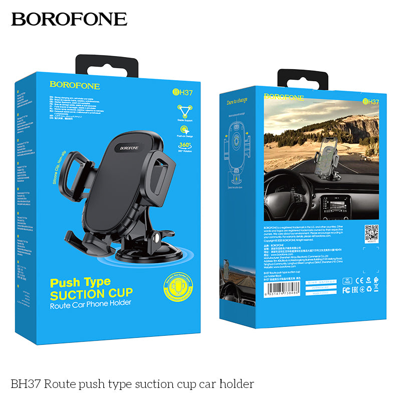BH37 Route Suction Cup Car Phone Holder – Secure Push-Type Mobile Holder