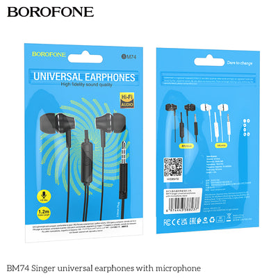 BM74 Singer Universal Earphones with Mic – Powerful Sound, Everyday Comfort