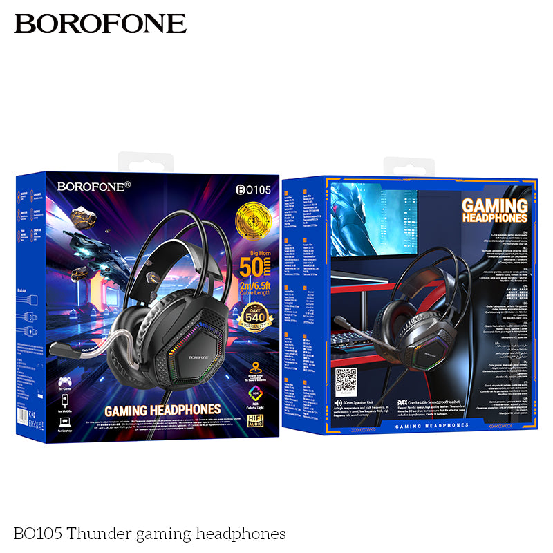 BO105 Thunder Wired Gaming Headphones – Over-Ear Headset with Mic & Noise Cancelling